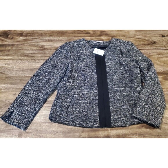 NWT $90 Gap Women's Medium Gray Black Metallic Full Zip Blazer Jacket Pockets - Picture 1 of 10